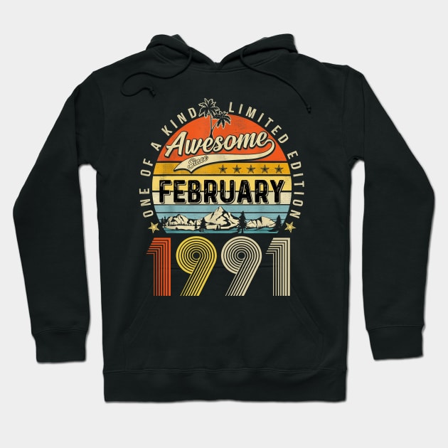 Awesome Since February 1991 Vintage 32nd Birthday Hoodie by Vintage White Rose Bouquets